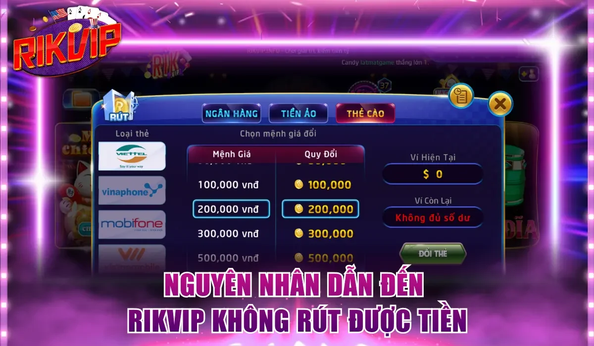 Nguyên nhân dẫn đến Rikvip không rút được tiền